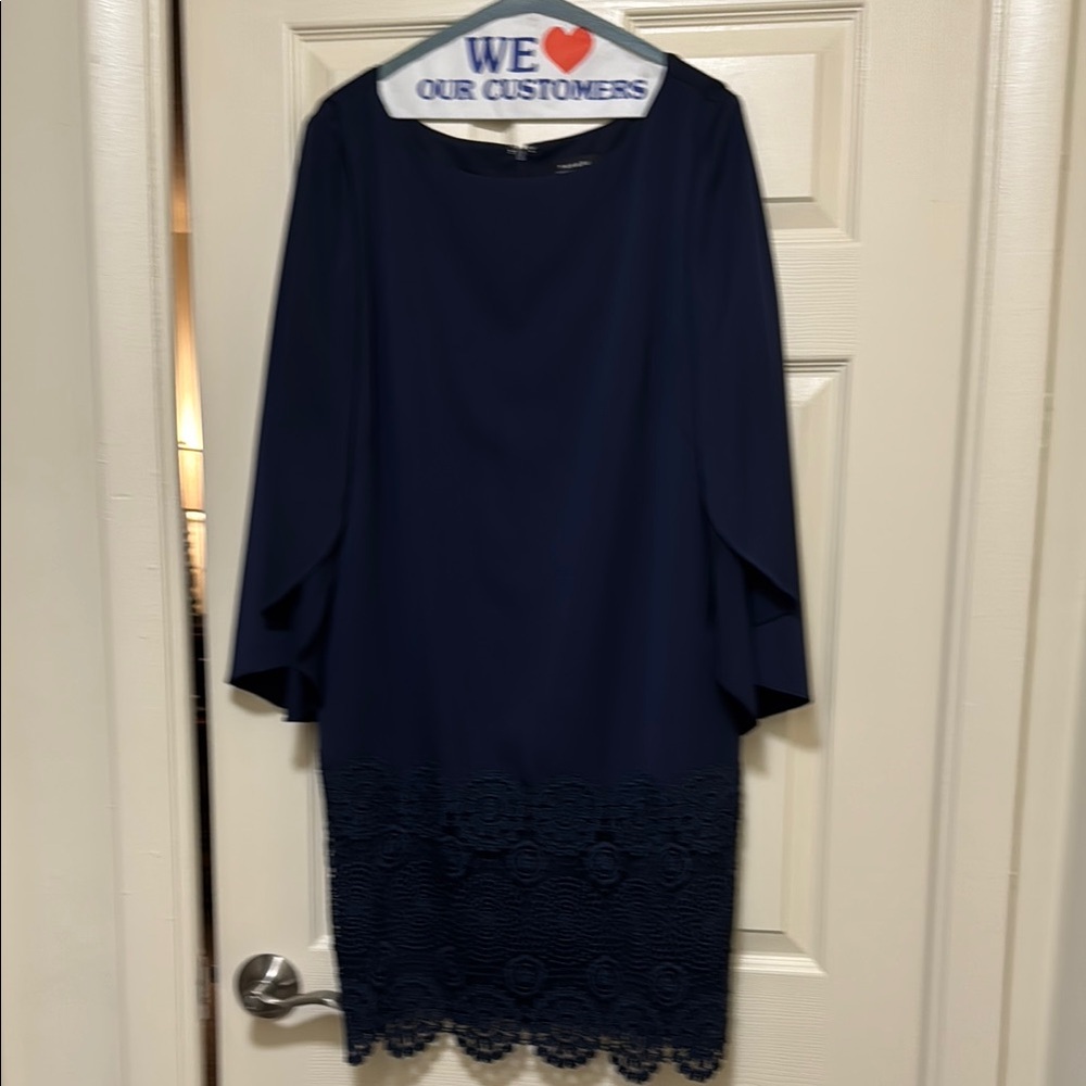 Tahari Dark Blue Long Sleeve Dress